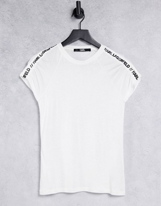 Karl Lagerfeld Athleisure Logo Tape T-shirt in white