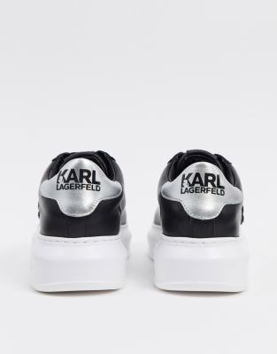 karl lagerfeld white leather platform sole trainers with black trim