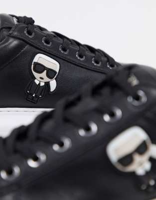 karl lagerfeld white leather platform sole trainers with black trim