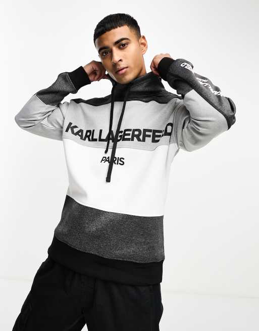 Karl Lagerfeld color block logo hoodie in gray