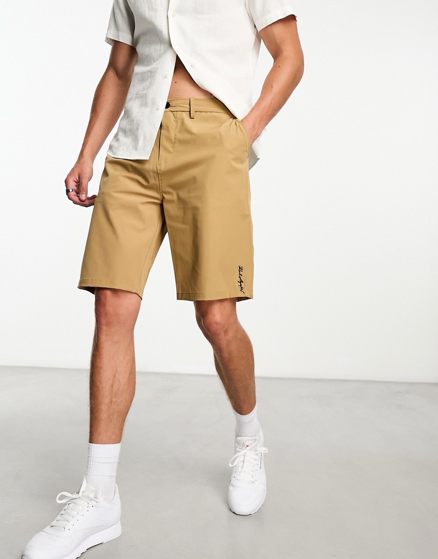 embroidered logo shorts in sand-Neutral
