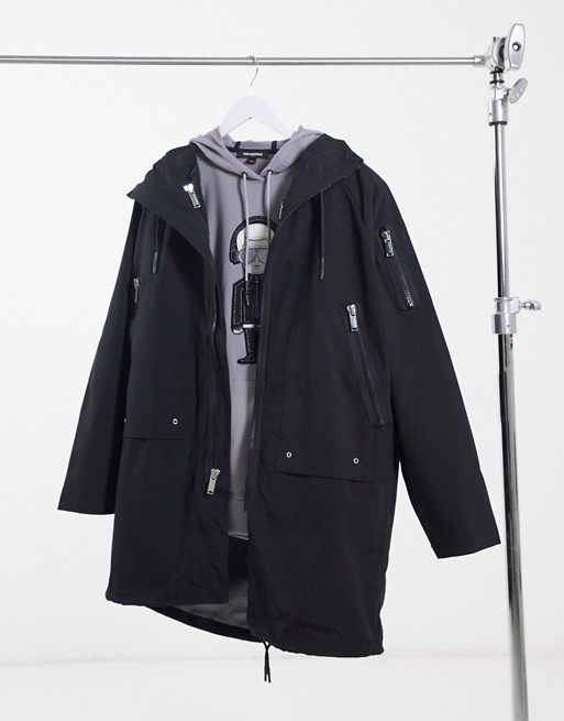Karl Lagerfeld fishtail parka jacket with detachable wool liner