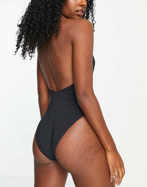 KARL LAGERFELD【洗練されたデザイン☆MONOCHROME ワンピース】 Karl Lagerfeld halterneck swimsuit in black | ASOS