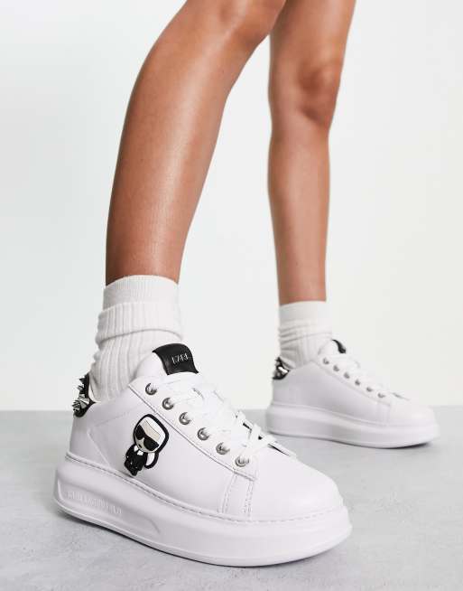 Karl Lagerfeld - Hvide flatform-sneakers i læder med nitteflap bagpå, 2 af 4
