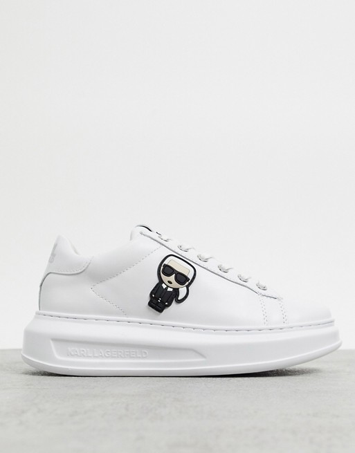 Karl Lagerfeld Ikonic leather platform sole trainers in triple white