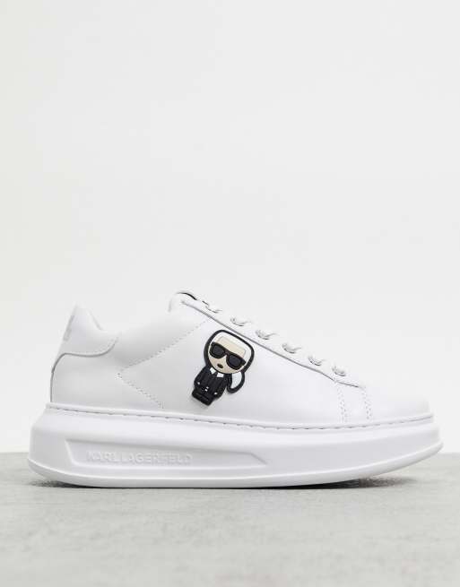 karl lagerfeld exclusive leather flatform trainers in white croc