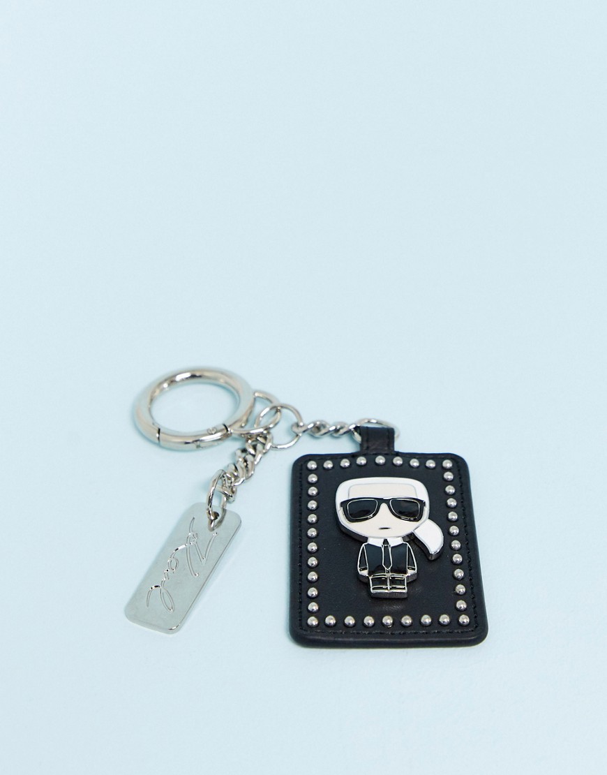 Karl Lagerfeld - Ikonik Karl - 3D- pin leren sleutelhanger-Zwart