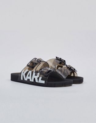 Karl Lagerfeld Jelly strap double buckle logo sandals in black