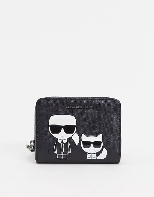 Karl Lagerfeld k/ikonik small folded zip wallet purse in black | ASOS