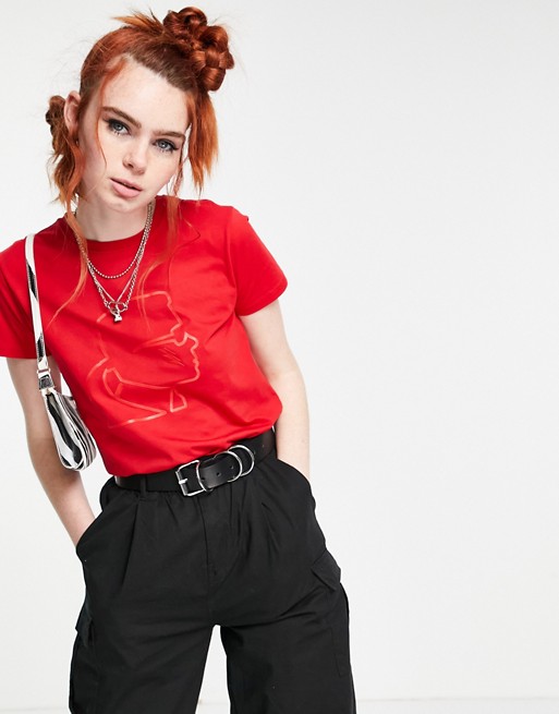 Karl Lagerfeld cameo embossed t-shirt in red
