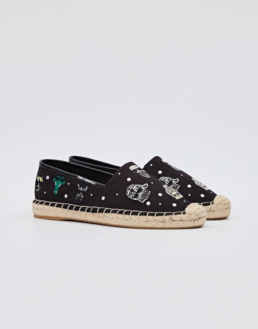 Karl Lagerfeld - Kamini Karnimal - Sorte flatform-espadriller i lærred med mærker 