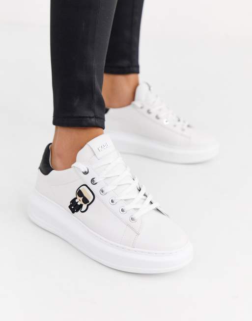 Karl Lagerfeld Kapri Ikonic Baskets plateforme en cuir avec bordure noire Blanc