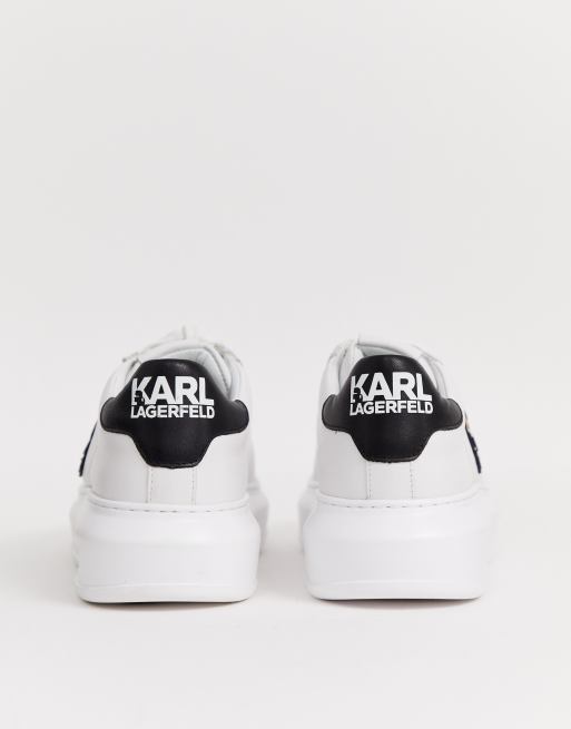 Karl Lagerfeld Kapri Ikonic Baskets plateforme en cuir avec bordure noire Blanc