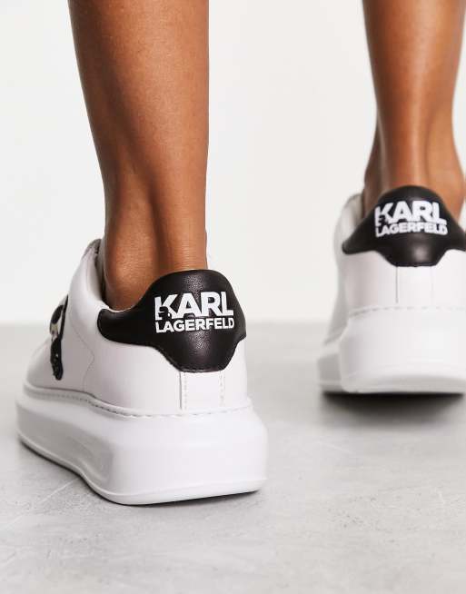 karl lagerfeld baskets compensées femme kapri maison karl lace cuir  noir/blan