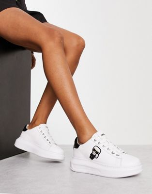 Karl Lagerfeld Kapri ikonic white leather platform sole trainers with black trim - ASOS Price Checker