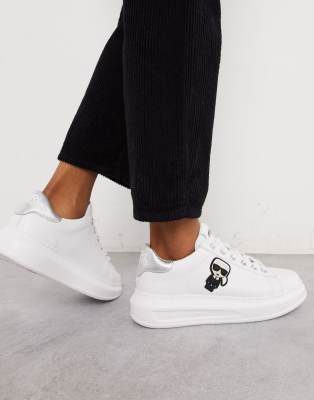 Karl Lagerfeld Kapri Ikonic white leather platform trainers with silver trim - ASOS Price Checker