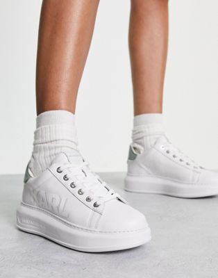 Karl Lagerfeld Kapri leather flatform trainers with pink holographic tab - ASOS Price Checker