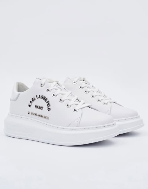 Karl Lagerfeld Kapri Maison platform sneakers with silver trim in white leather