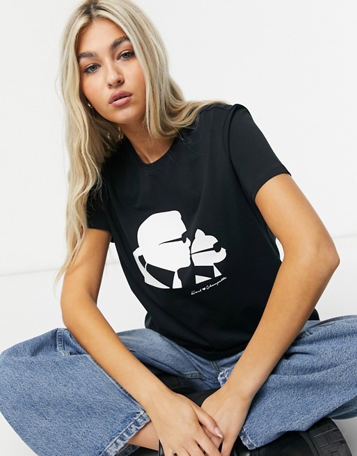 Karl Lagerfeld Karl & Choupette logo t-shirt in black