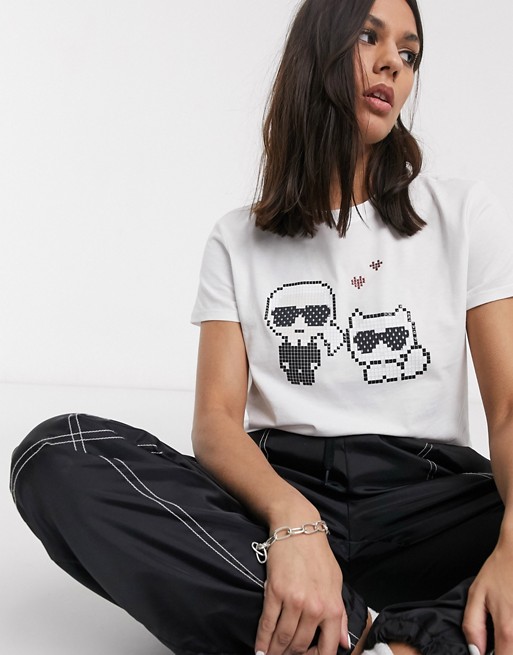 Karl Lagerfeld karl pixel choupette t-shirt in white