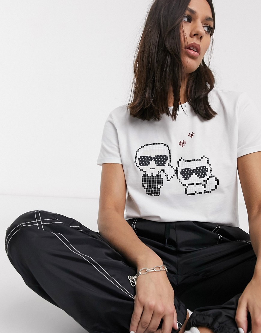 Karl Lagerfeld - Karl pixel choupette - T-shirt in wit