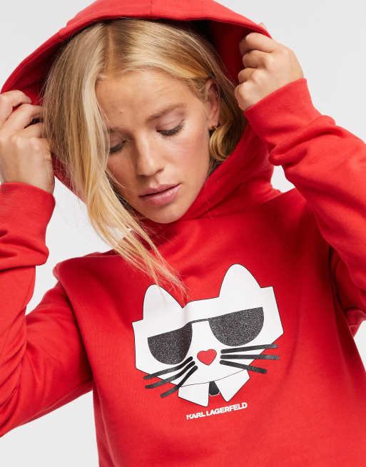 Karl Lagerfeld Kocktail Choupette hooded sweatshirt in red