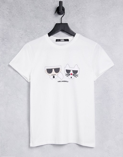 Karl Lagerfeld Kocktail couple logo t-shirt in white