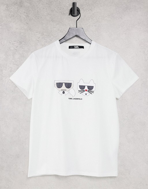 Karl Lagerfeld Kocktail couple logo t-shirt in white