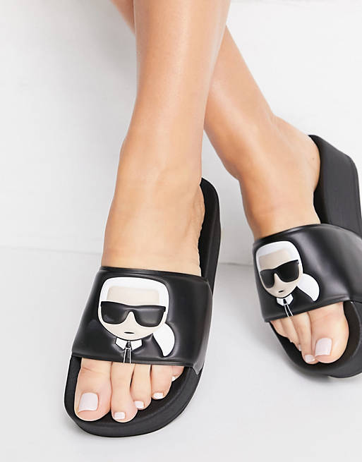 Karl Lagerfeld Kondo Maxi flatform slide sandals in black