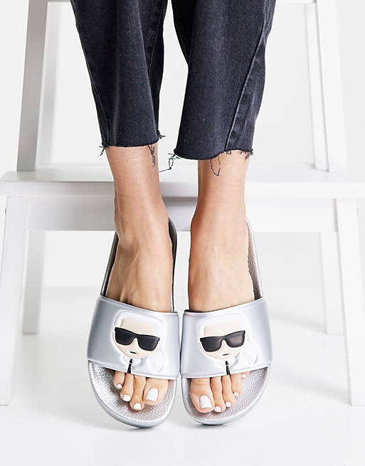 Shoes Sandals/Karl Lagerfeld Kondo Maxi flatform slide sandals in silver 
