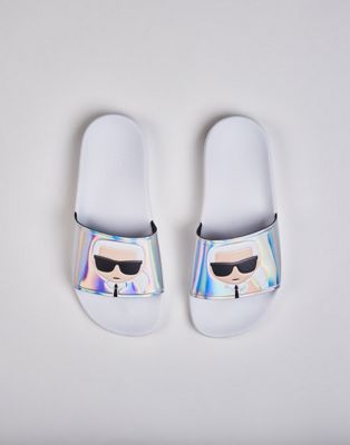 Karl Lagerfeld Kondo slide sandals in iridescent