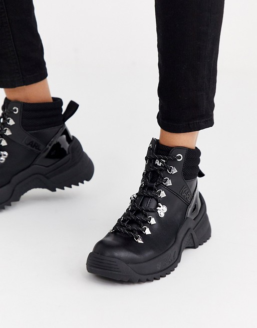 Karl Lagerfeld lace up hiker boots in black leather