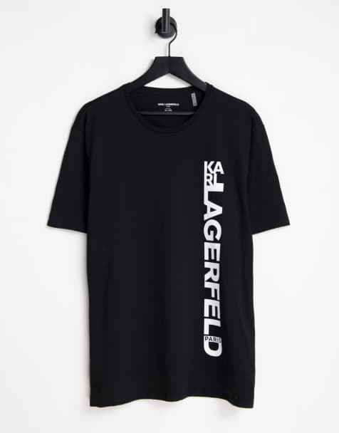 Karl Lagerfeld large vertical logo t-shirt in black - view 1