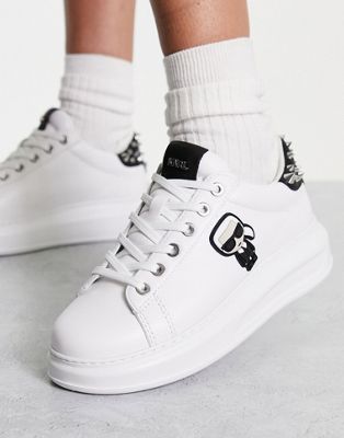 Karl Lagerfeld leather flatform trainers in white with studded back tab