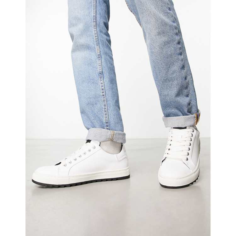 Karl Lagerfeld leather low top sneakers in white on two tone sole