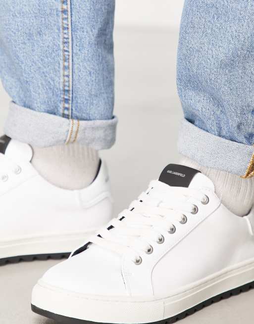 Karl Lagerfeld leather low top sneakers in white on two-tone sole