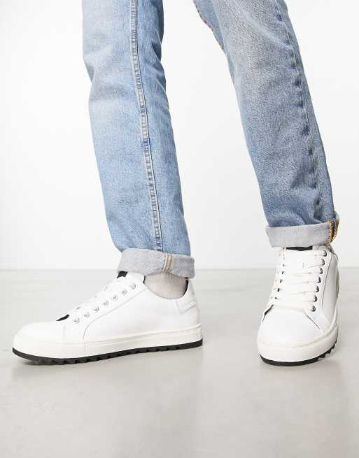 Karl Lagerfeld leather low top snekaers in white on two tone sole