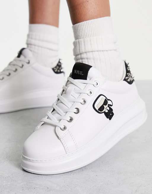 Karl Lagerfeld Leren sneakers met plateauzool en studs in wit zwart