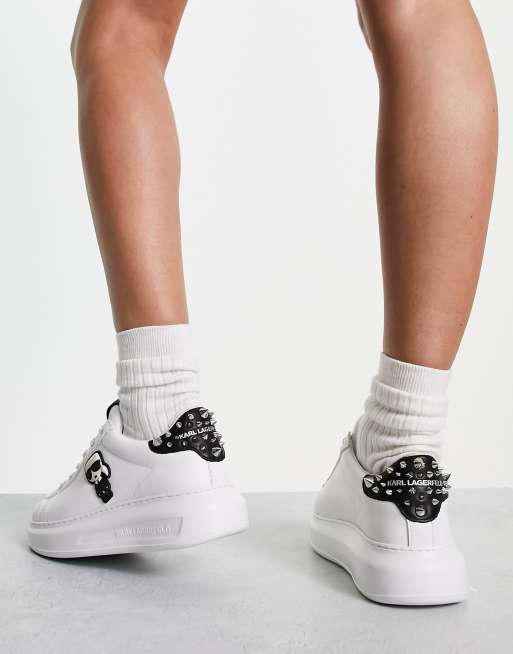 Karl Lagerfeld - Leren sneakers met plateauzool en studs in wit-zwart, 3 van 4