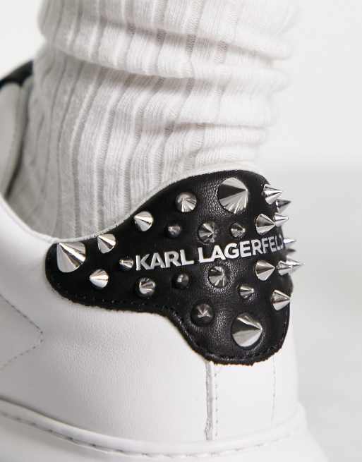 Karl Lagerfeld - Leren sneakers met plateauzool en studs in wit-zwart, 4 van 4