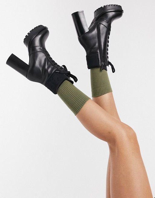 Karl Lagerfeld logo collar heeled boots in black leather
