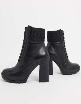 Karl Lagerfeld logo collar heeled boots in black ASOS