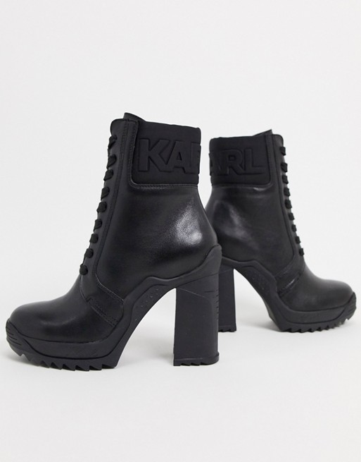 Karl Lagerfeld logo collar heeled boots in black
