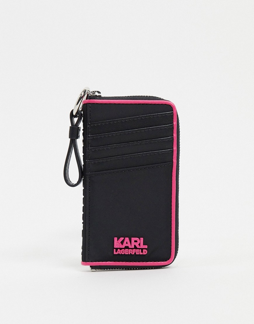 Karl Lagerfeld logo detail card holder in black