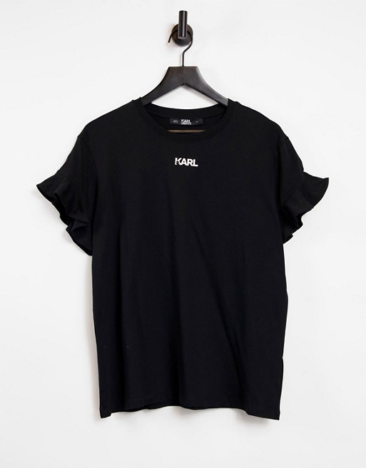 Karl Lagerfeld Logo Frill T-Shirt in Black