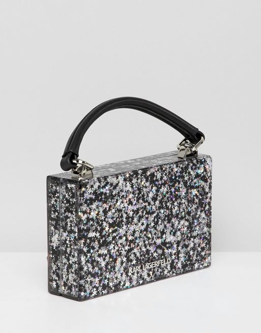 Karl Lagerfeld glitter shine minaudiere box bag
