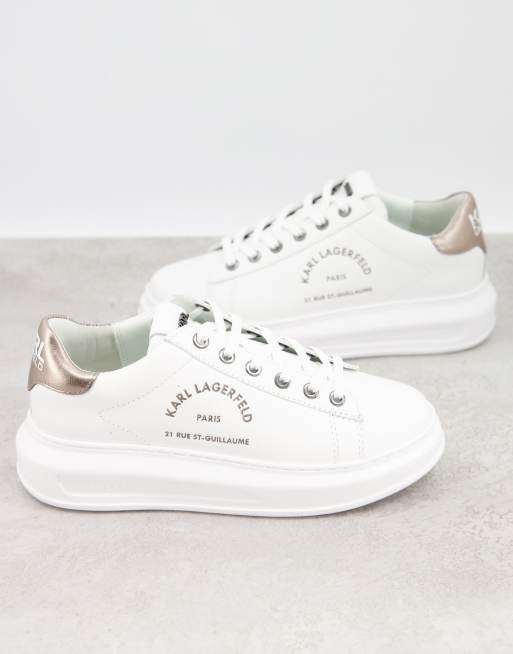 Karl Lagerfeld Maison leather platform sole sneakers in white with silver back tab