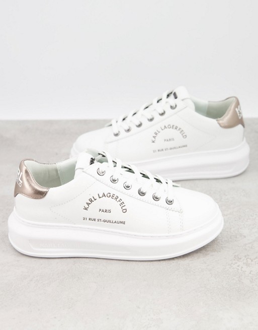 Karl Lagerfeld Maison leather platform sole trainers in white with silver back tab