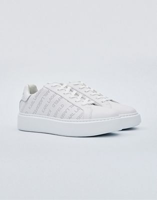 Karl Lagerfeld Maxi Kup perforated logo lace up trainers in white leather