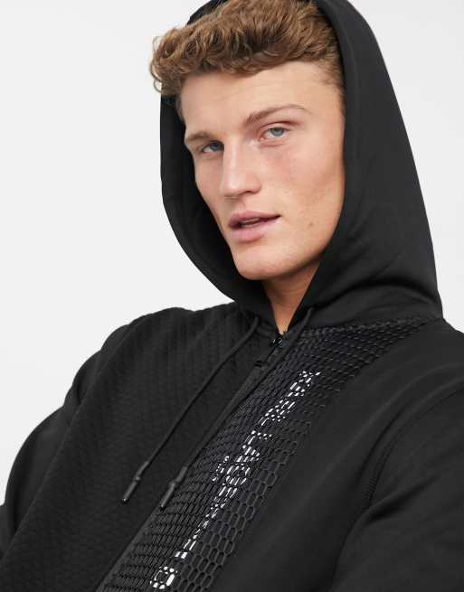 Karl Lagerfeld mesh contrast zip hoodie in black | ASOS